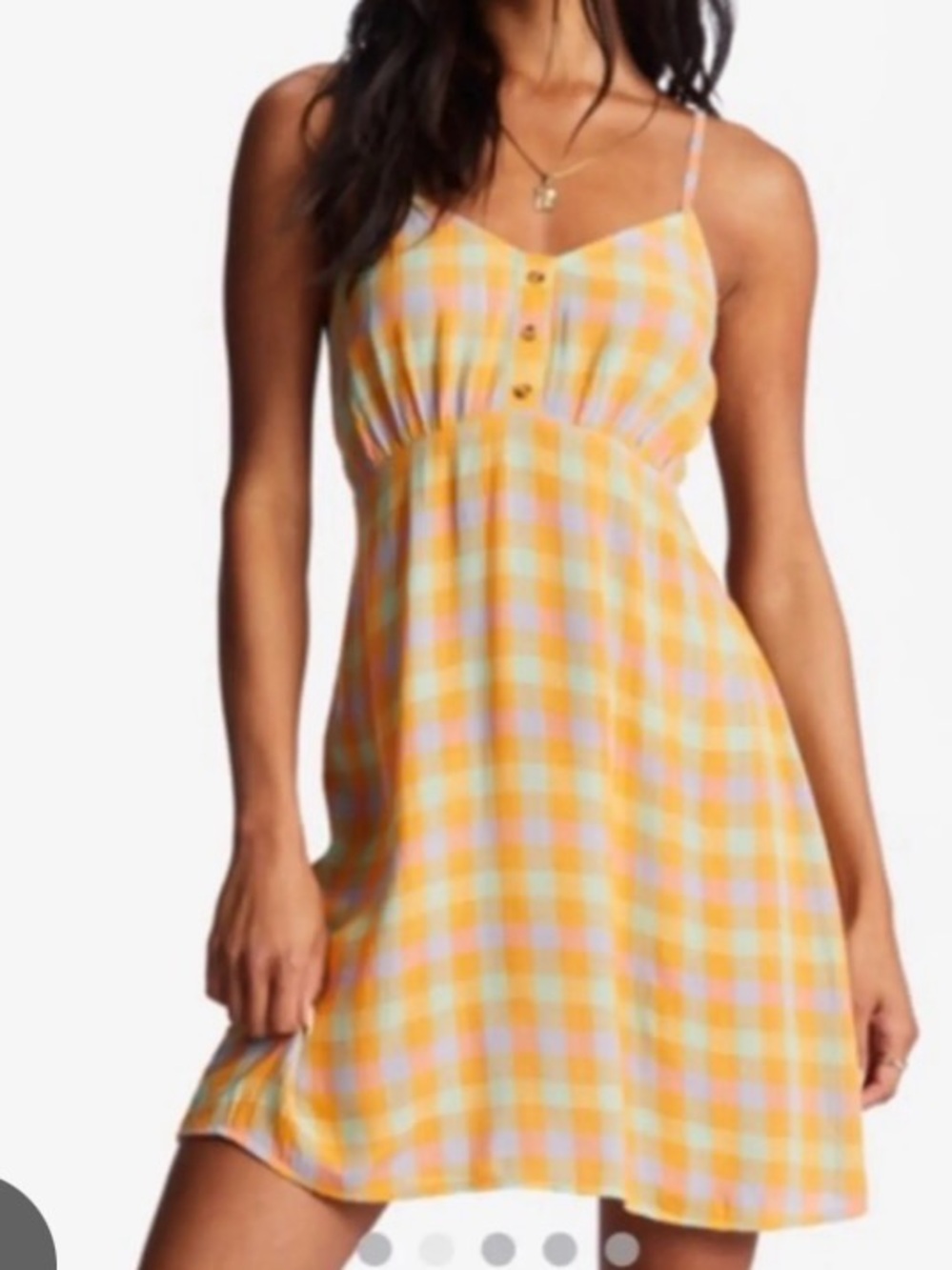 Billabong Pastel Gingham Dress in Yellow, Pink & Mint
